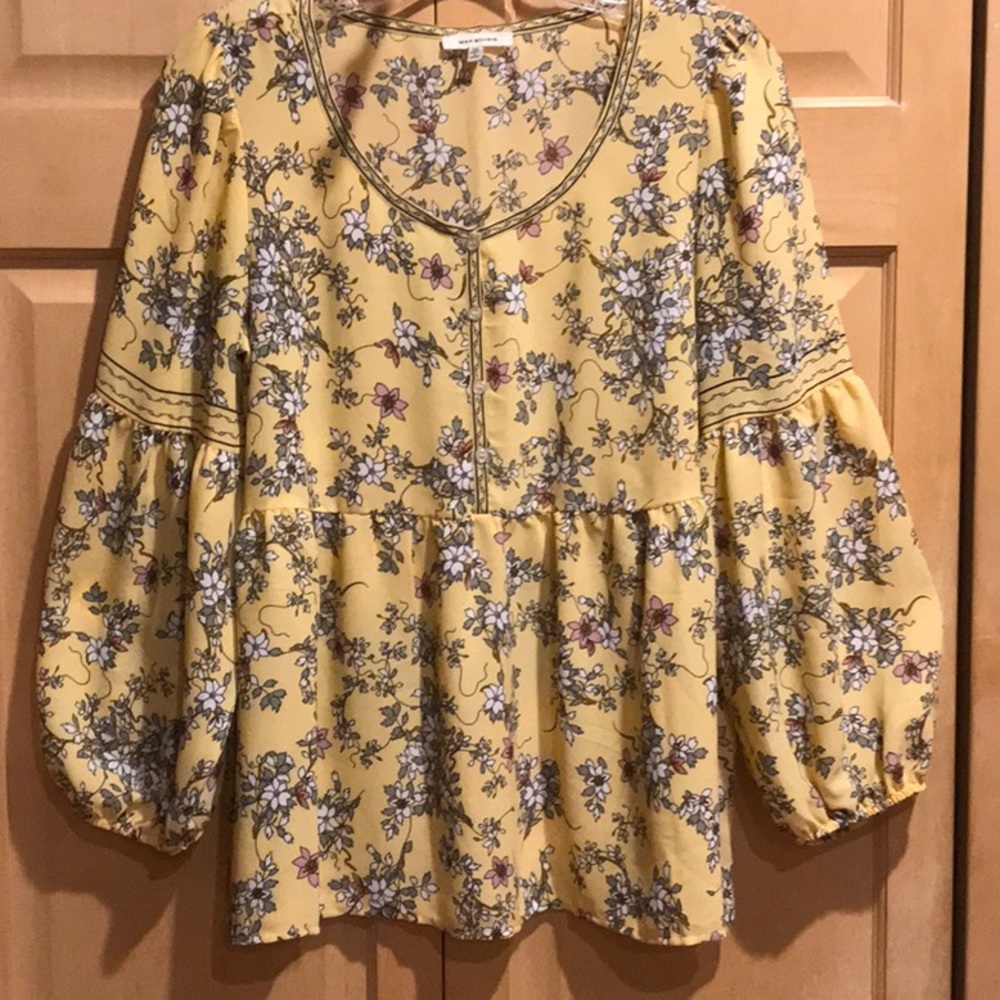 Max Studio Yellow Floral Peasant Blouse
